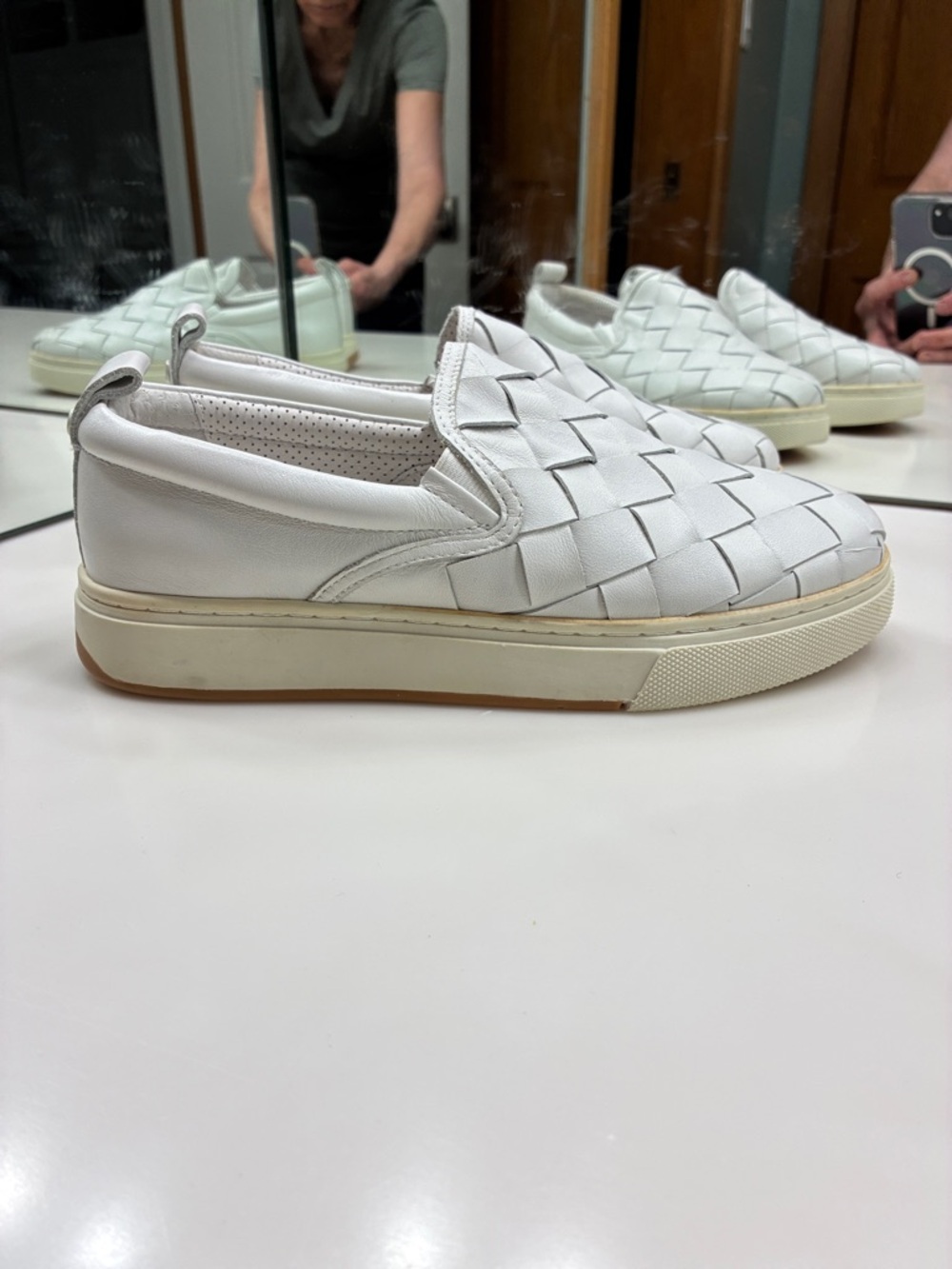 J/SLIDES White Woven Leather Slip-On Sneakers Size 7
